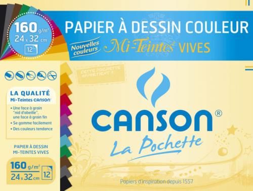 Pochette de 12 feuilles Canson Mi-teintes Vives