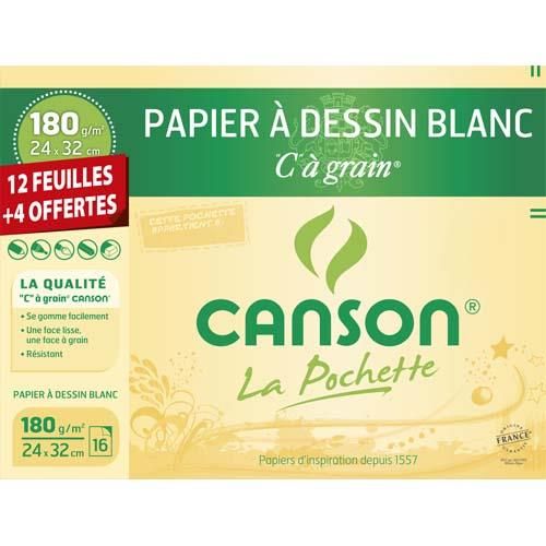 Pochette de 16 feuilles de papier à dessin Canson, 24x32 cm