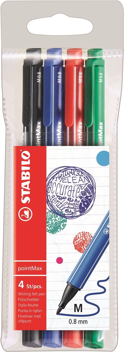 Pochette de 4 stylos feutres Stabilo PointMax Classique