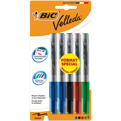 Pochette de 5 feutres Bic Velleda Format spécial Medium
