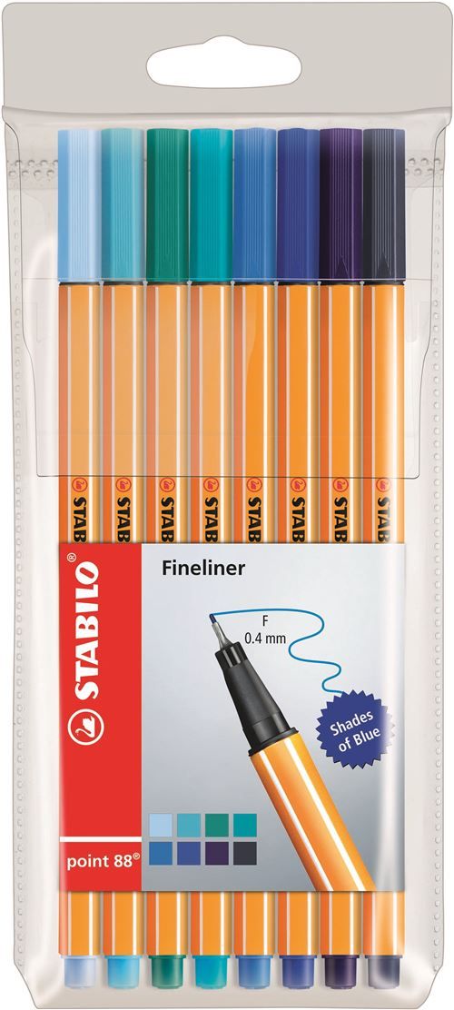 Pochette de 8 feutres Stabilo Pointe 88 Nuance bleu