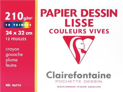 Pochette Dessin Couleurs Lisses 24x32 12 feuilles 210g