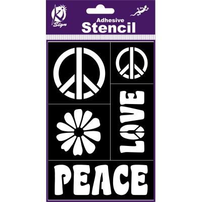 Pochoir adhésif - Peace'n love - 12x18 cm - Ki-Sign