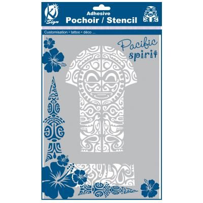 Pochoir adhésif pour tissu - Tiki maori - A4 - Ki-Sign
