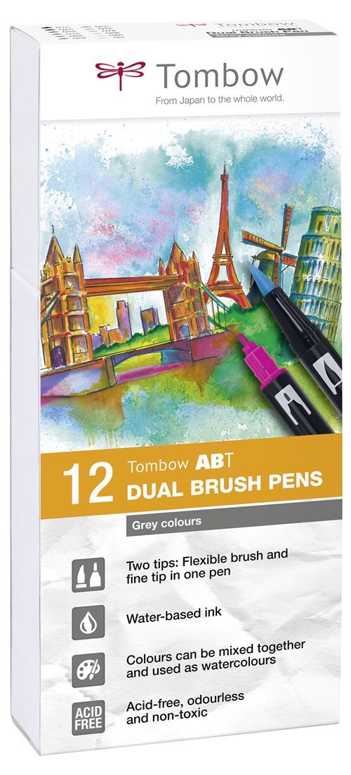 Set de 12 feutres Tombow France & Benelux Abt Dual Gris