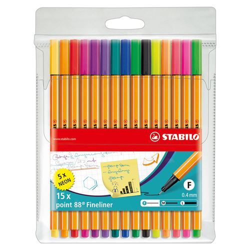 Set de 15 feutres Stabilo pointe 88 dont 5 fluo