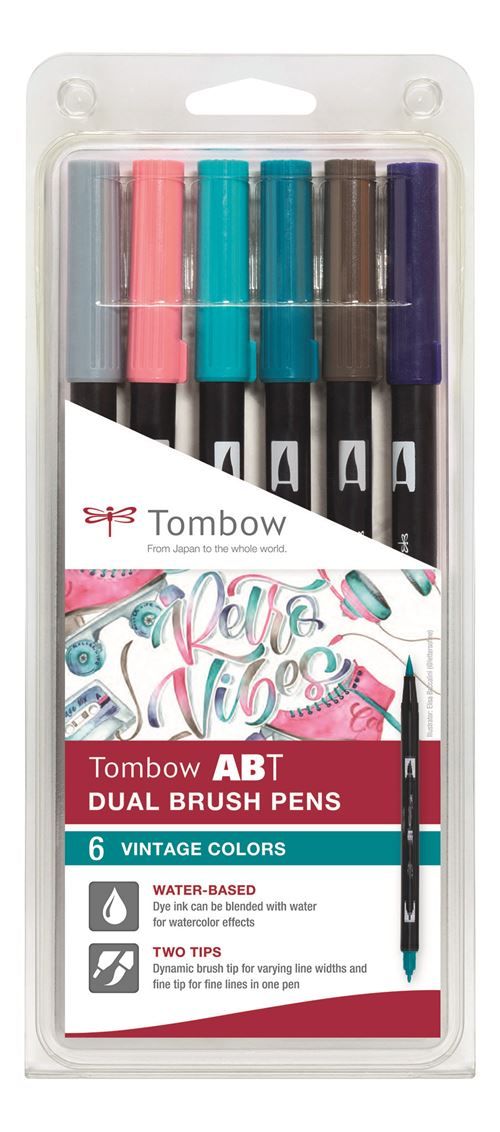 Set de 6 feutres Tombow France & Benelux Double Pointe abt Dual Brush Pen