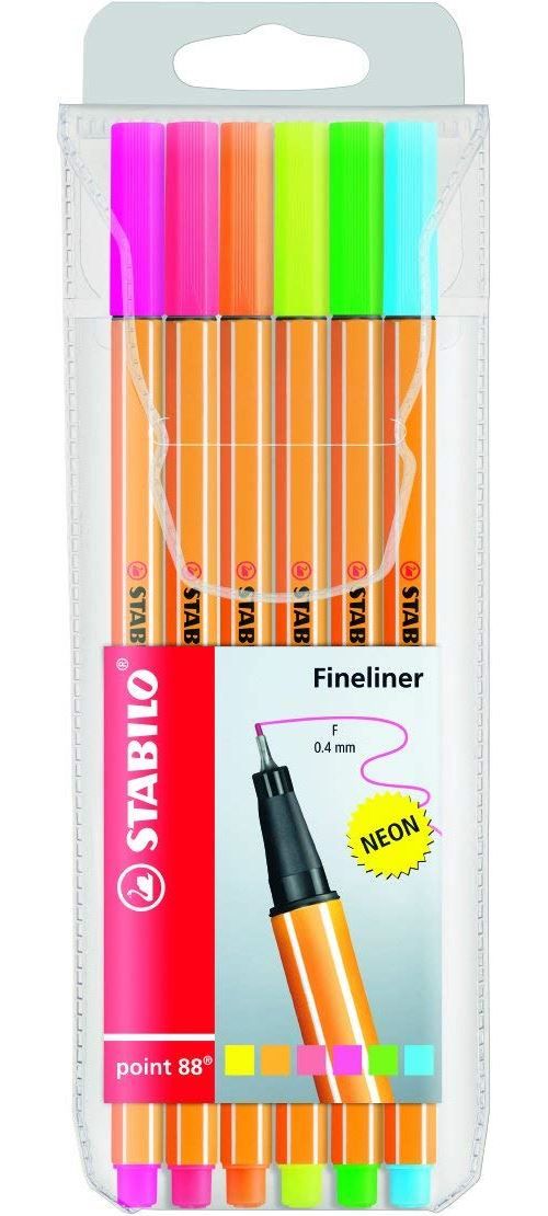 Set de 6 stylos feutres Stabilo Point 88 Fineliner Fluo
