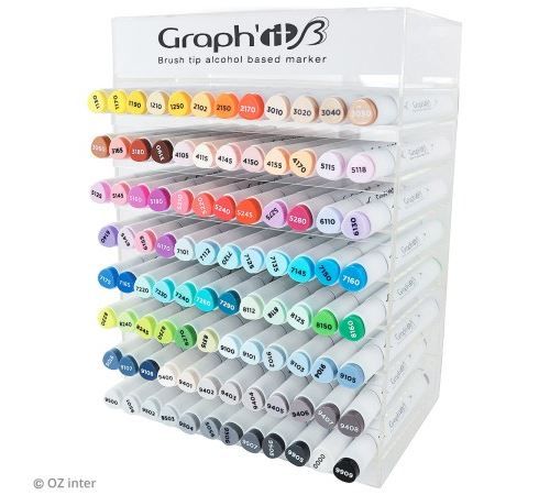 Set Graph'it brush - Marqueurs à alcool double pointe et présentoir - 96 feutres
