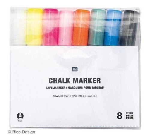 Set marqueurs craie Chalk Rico Design - Pointe 3 mm - Multicolore - 8 pcs