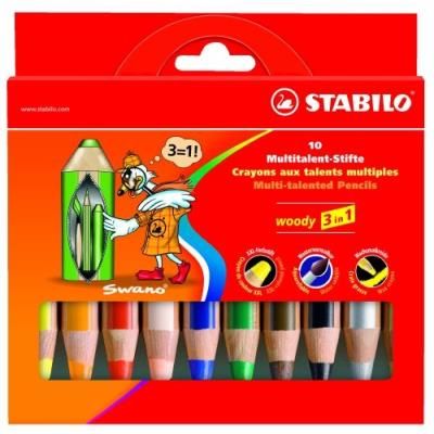 Stabilo Lot De 10 Crayons De Couleur 3 En 1 Woody