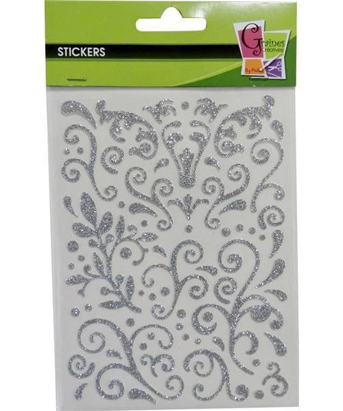 Sticker pailleté adhésif - Arabesque - Argenté - Graine créative