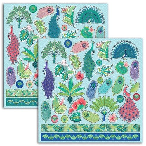 Stickers Toga - Paon - 2 planches de 15 x 15 cm - 68 pcs