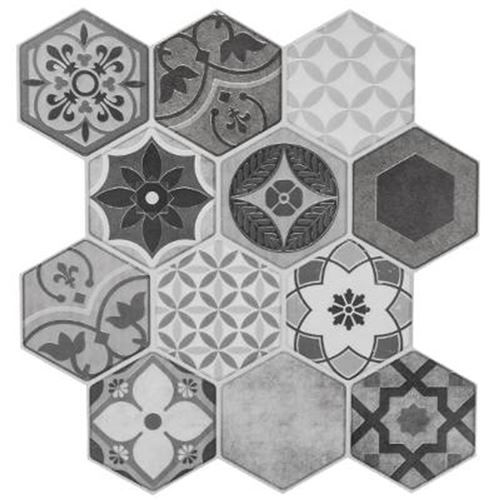 Stick'N Look - Lot de 2 Stickers Carrelage à Motifs Hexa 24x24cm Gris
