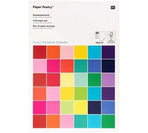 Bloc de papier scrapbooking Uni Rico Design - Multicolore - Format A4 - 30 feuilles