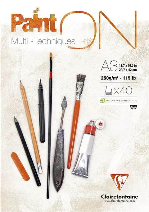 Bloc multi-technique Clairefontaine Paint On A3 40 Feuilles 250 g Blanc