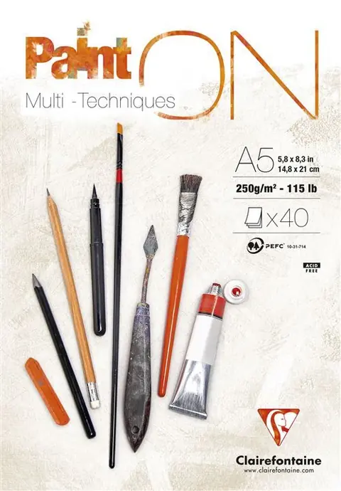 Bloc multi-technique de 40 feuilles A5 Clairefontaine Paint On Blanc