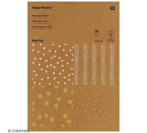 Bloc papier kraft - Pois dorés et argentés - 21 x 29,5 cm - 20 feuilles