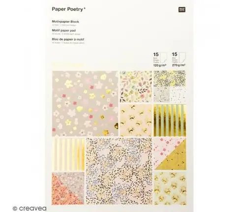 Bloc papier scrap à motif - Hot Foil Gold - Bouquet Sauvage - 30 feuilles