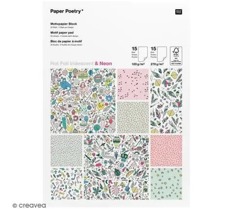 Bloc papier scrap à motif - Hot Foil Iridescent - Néon - Monster party - 30 feuilles