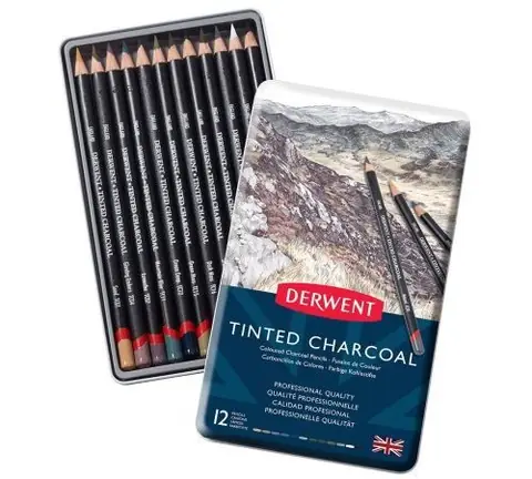 Boîte de crayons de couleur fusain - Derwent Tented Charcoal - 12 pcs