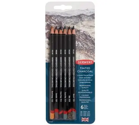 Boîte de crayons de couleur fusain - Derwent Tented Charcoal - 6 pcs
