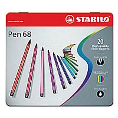 Boîte métal 20 feutres PEN68, pointe moyenne. Coloris assortis
