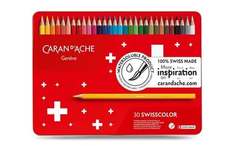 Boîte métal de 30 crayons de couleurs aquarellables Swisscolor - Caran d'Ache