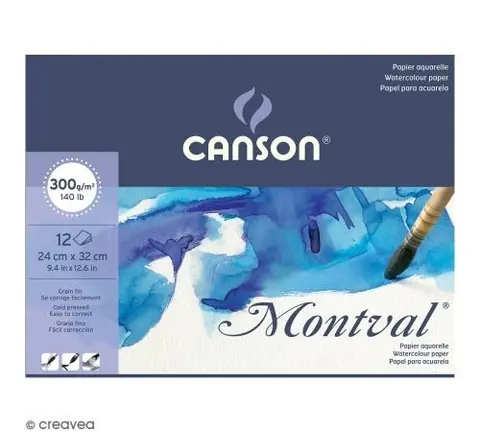Canson Montval 200807319 Bloc Papier aquarelle 12 feuilles 300g Grain fin 24 x 32 cm Blanc naturel