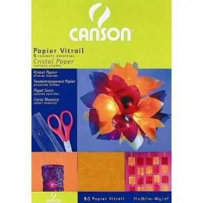 Canson - papier vitrail feuilles a4, 210 x 297 mm, 40 g m2, 5 couleurs assorties, sachet refermable , contenu: 5 feuilles (99270
