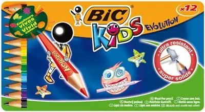 Crayon de couleur Bic Evolution couleurs assorties - Etui métal de 12 Crayons de couleur assortis