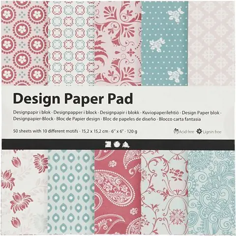 Creotime bloc de papier design bleu/rose 15,2 cm 50 feuilles