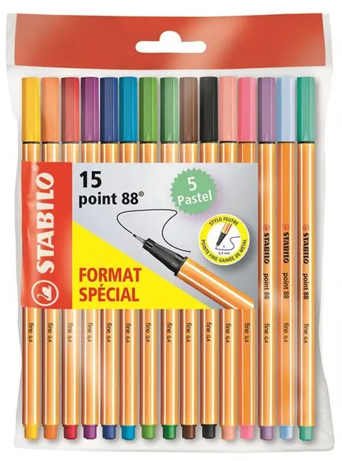 Ecopack de 15 feutres Stabilo Pointe 88 Choc