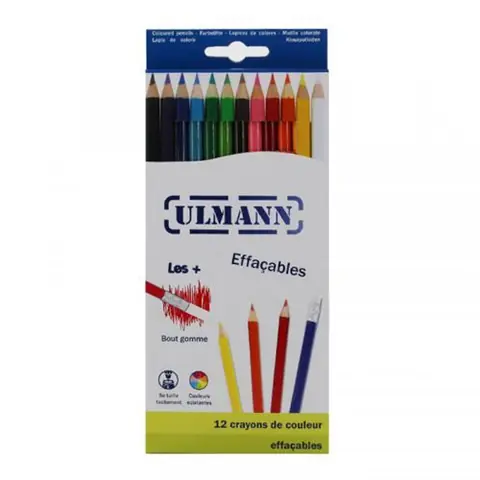 Etui de 12 crayons de couleur 18 cm avec gomme - Ulmann