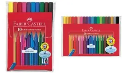 FABER-CASTELL - Stylos feutres GRIP COLOUR MARKER, étui de 10 Zone Grip à nopes pour une saisie sûre, lavable de la plupart des textiles, encre à base d'eau avec