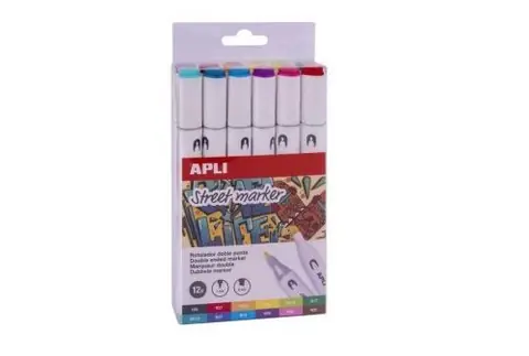 Feutres à Double Pointes 12 couleurs Apli Street Marker
