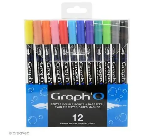 Graph'O - Feutre pinceau Double pointe - Couleurs Basiques - 12 feutres