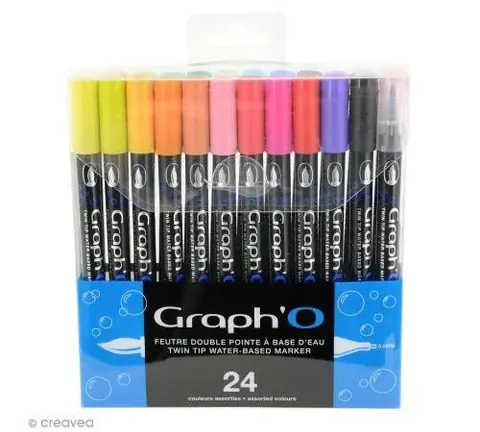 Graph'O - Feutre pinceau Double pointe - Couleurs Basiques - 24 feutres