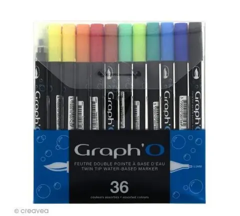 Graph'O - Feutre pinceau Double pointe - Couleurs Basiques - 36 feutres