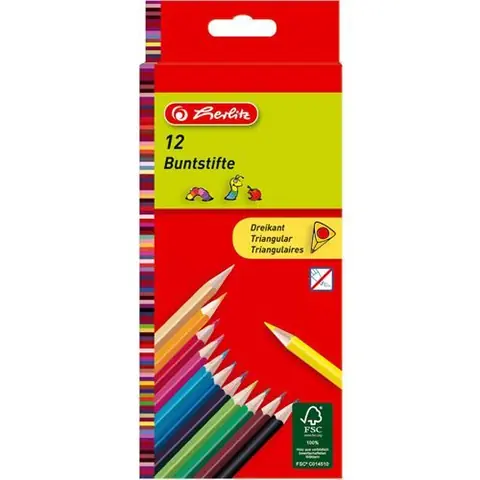 herlitz Crayons de couleur triangulaires, étui carton de 12