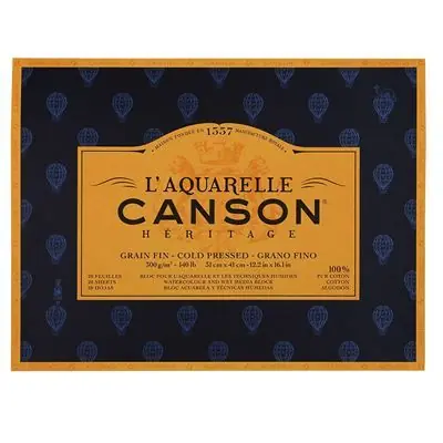 L'Aquarelle Canson Héritage Bloc collé 4 côtés 20 feuilles grain fin 300 g 31 x 41 cm Blanc