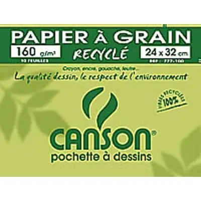 Lot de 10 pochettes de 10 feuilles de papier dessin recyclé 160g 24x32 cm
