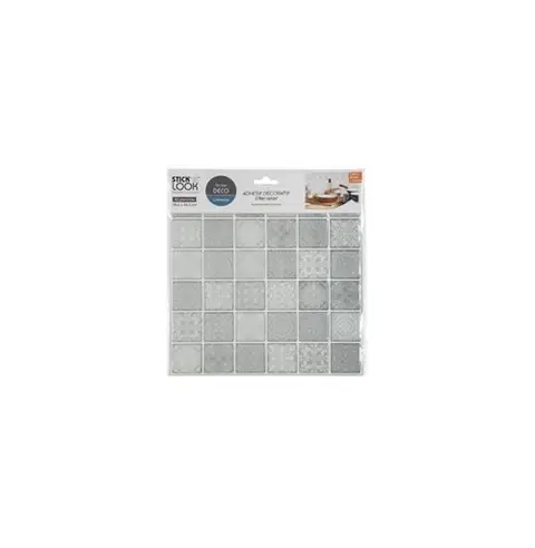 Lot de 2 stickers effet carrelage - L 28,5 x l 26,5 cm - Gris