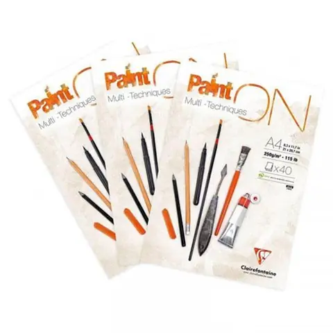 Lot de 3 Bloc Paint On A4 40 Feuilles x 3 - 250G - 21 X 29,7 Cm - Clairefontaine