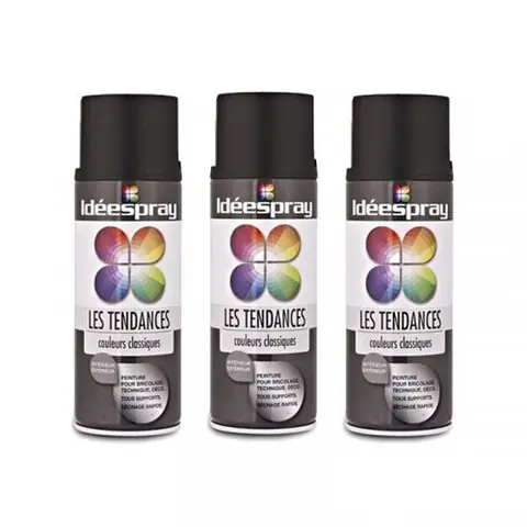 Lot de 3 bombes de peinture - noir mat - Sinto