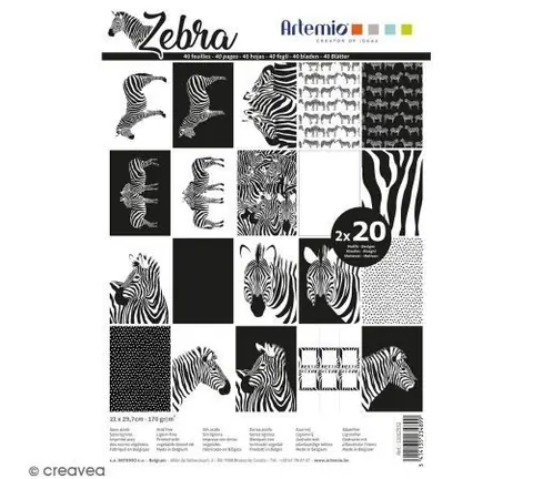 Papier Scrapbooking Artemio 21 x 29,7 cm - Zèbre - 40 feuilles