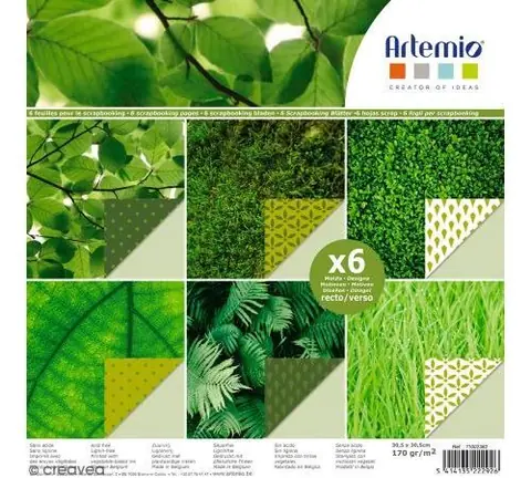 Papier scrapbooking Artemio - Vert feuilles - 30,5 x 30,5 cm - 6 feuilles