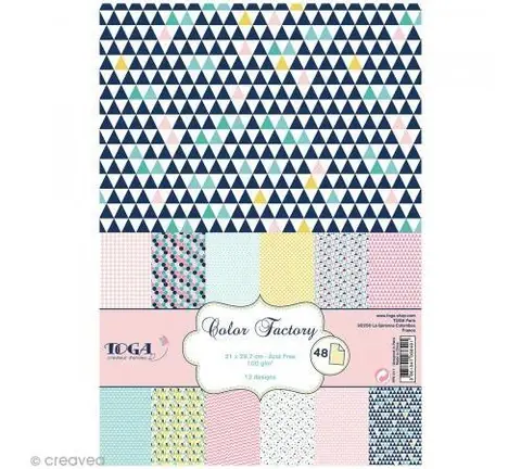 Papier scrapbooking Toga - Color factory - Géométrique pastel - 48 feuilles A4