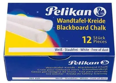 PELIKAN - craie blanche pour tableaux noirs 755/12, blanche, rond, contenu: 12 crayons dans un étui en carton (701359)