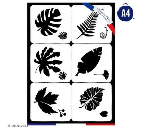 Planche de pochoirs multiusage A4 - Collection Green - Feuilles - 6 Motifs